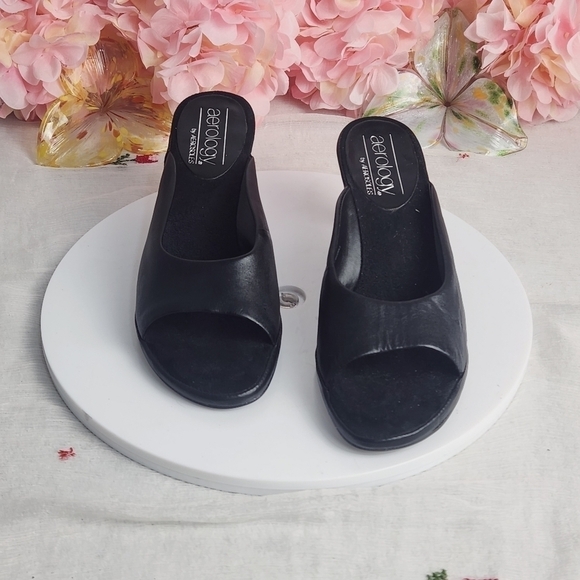 Aerology by AER0SOLES Sling Pump Open Toe Beige Leather Rubber Sole Size: 7 - Picture 2 of 12